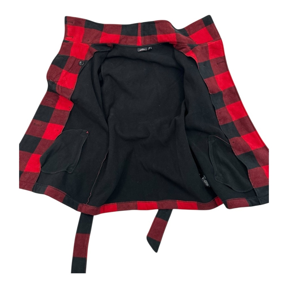 Ike Behar Red and Black Fleece Belted Jacket- Size Medium - Picture 2 of 7